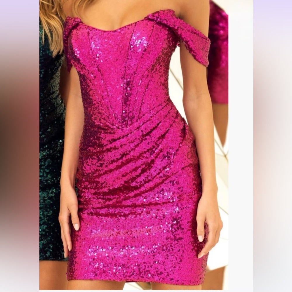 Sherri Hill 55163 cocktail pink off-shoulder dress